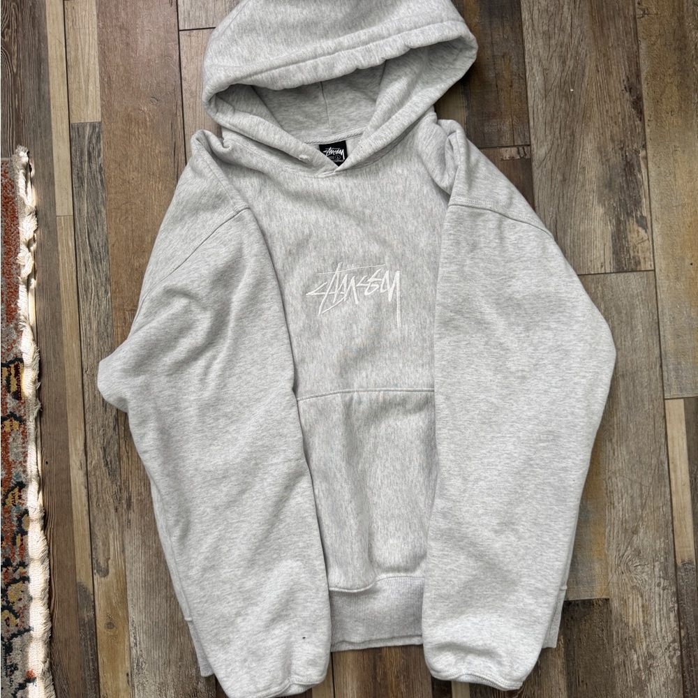 Stussy Gray Sweater with Hood and Relaxed Fit